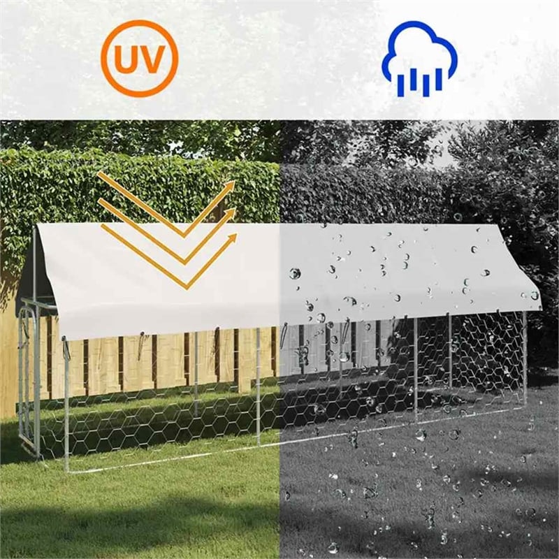 vidaXL Large Galvanized Steel and Polyethylene Dog Kennel in Silver
