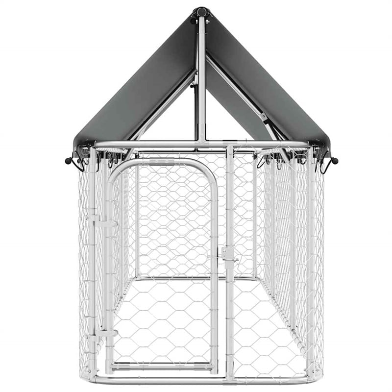 vidaXL Large Galvanized Steel and Polyethylene Dog Kennel in Silver