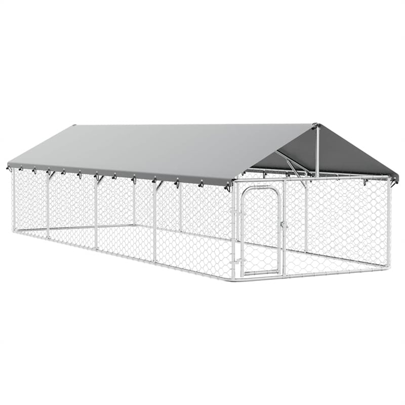 vidaXL Large Galvanized Steel and Polyethylene Dog Kennel in Silver