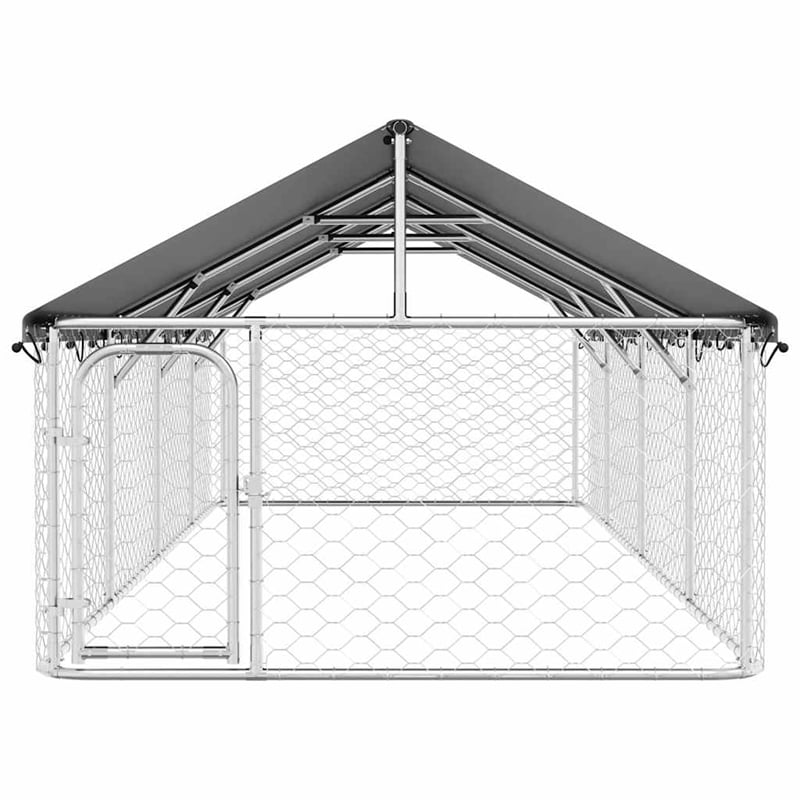 vidaXL Large Galvanized Steel and Polyethylene Dog Kennel in Silver