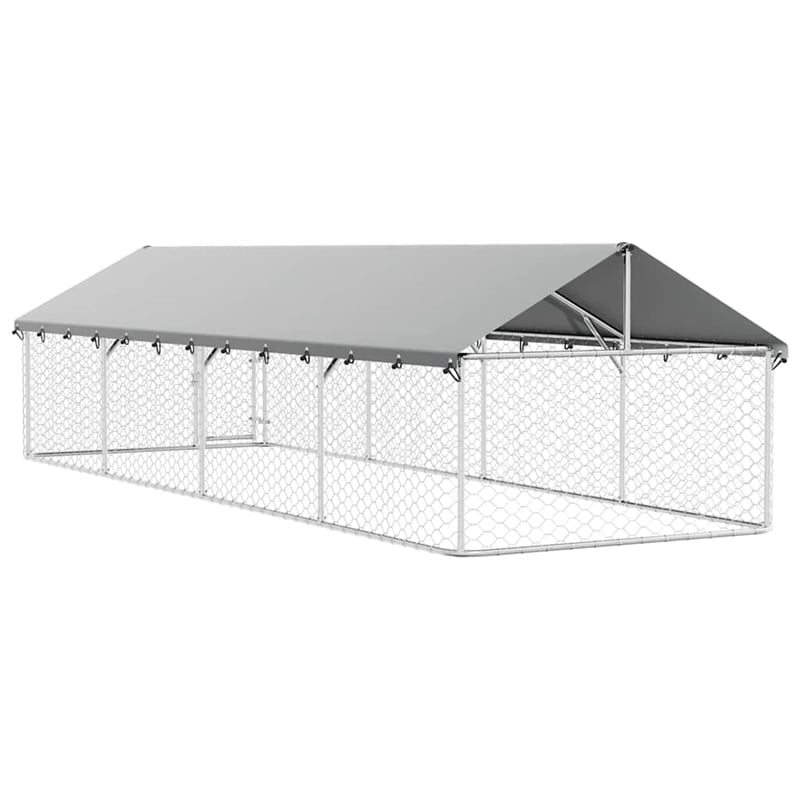vidaXL Large Galvanized Steel and Polyethylene Dog Kennel in Silver