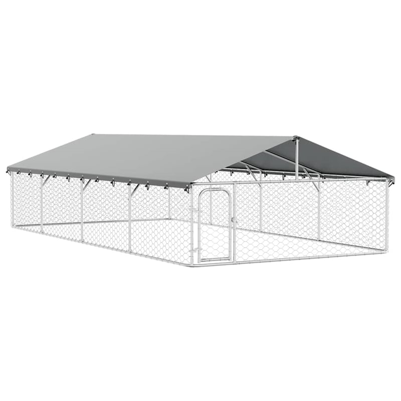 vidaXL Large Galvanized Steel and Polyethylene Dog Kennel in Silver