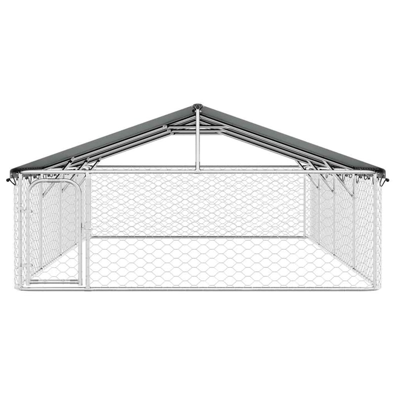 vidaXL Large Galvanized Steel and Polyethylene Dog Kennel in Silver