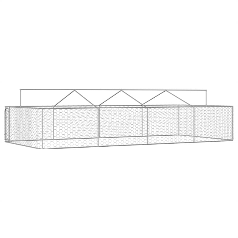vidaXL Large Galvanized Steel and Polyethylene Dog Kennel in Silver