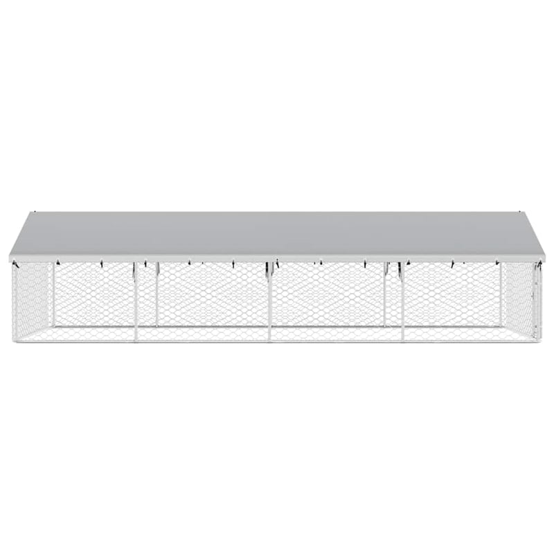 vidaXL Large Galvanized Steel and Polyethylene Dog Kennel in Silver