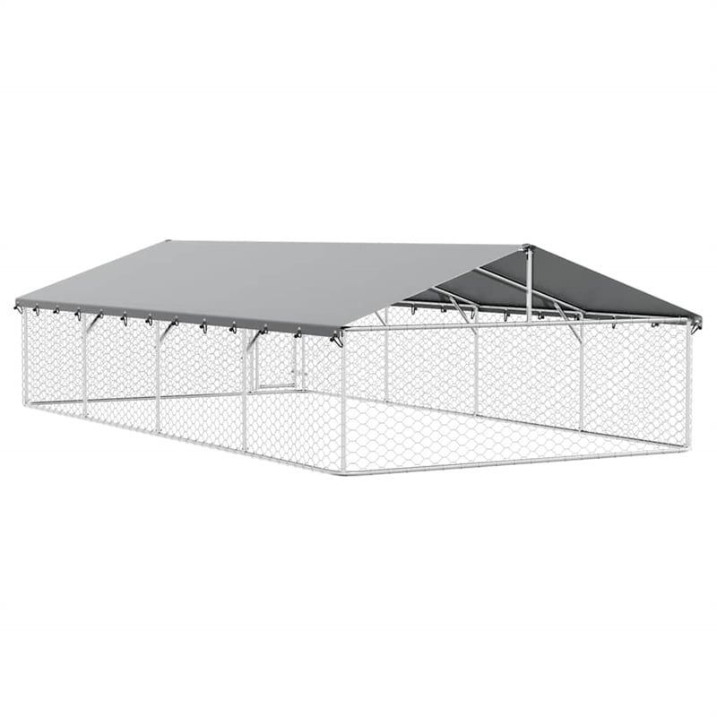 vidaXL Large Galvanized Steel and Polyethylene Dog Kennel in Silver