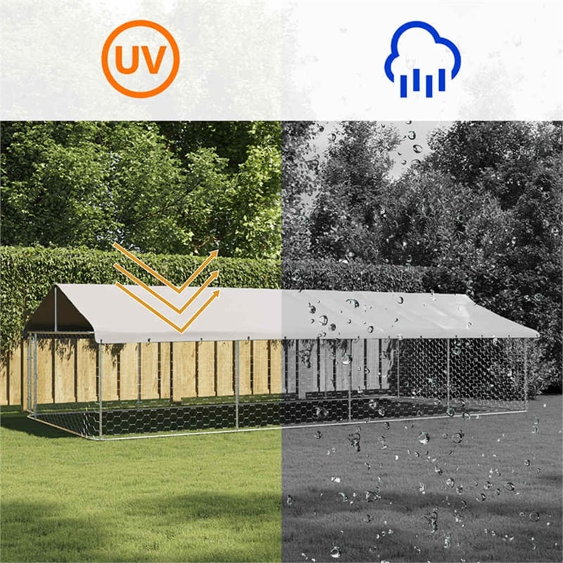vidaXL Large Galvanized Steel and Polyethylene Dog Kennel in Silver