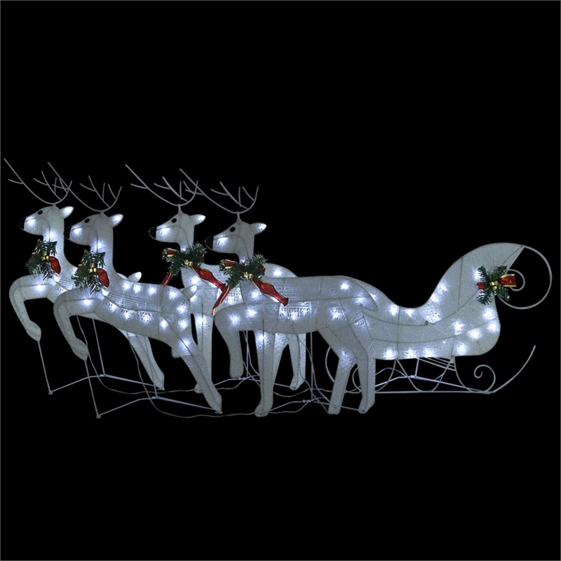 vidaXL Metal Reindeer And Sleigh Christmas Decoration in White (Set of 4)