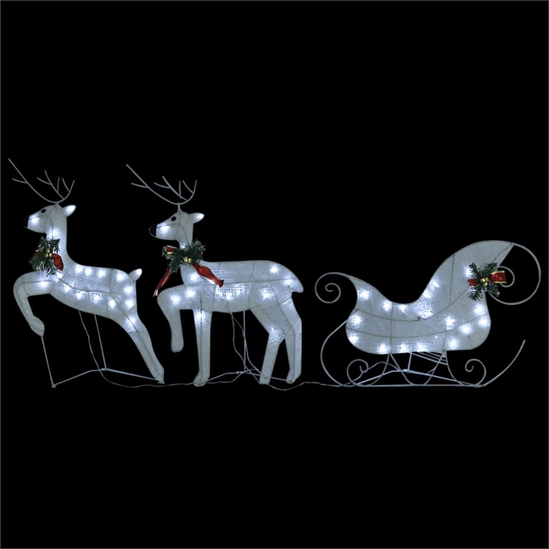 vidaXL Metal Reindeer And Sleigh Christmas Decoration in White (Set of 4)