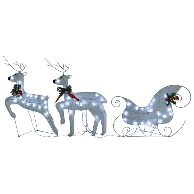 vidaXL Metal Reindeer And Sleigh Christmas Decoration in White (Set of 4)