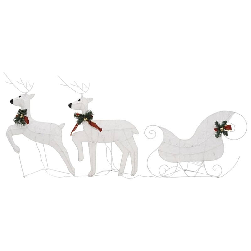 vidaXL Metal Reindeer And Sleigh Christmas Decoration in White (Set of 4)