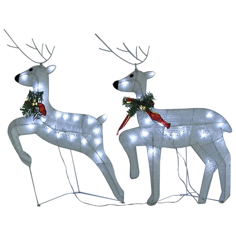 vidaXL Metal Reindeer And Sleigh Christmas Decoration in White (Set of 4)