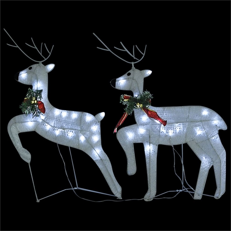 vidaXL Metal Reindeer And Sleigh Christmas Decoration in White (Set of 4)