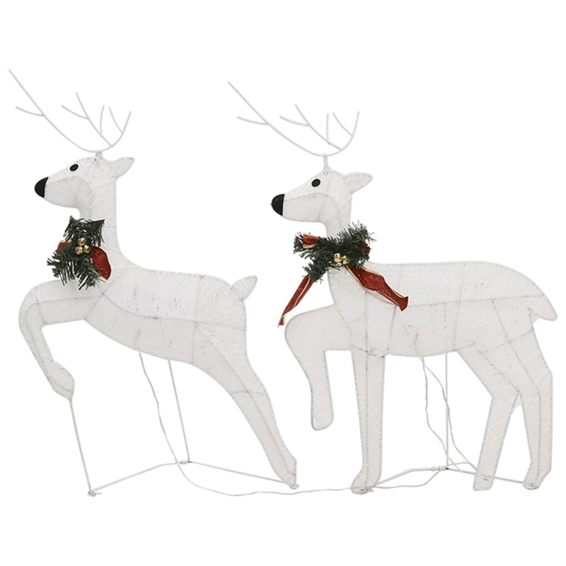 vidaXL Metal Reindeer And Sleigh Christmas Decoration in White (Set of 4)