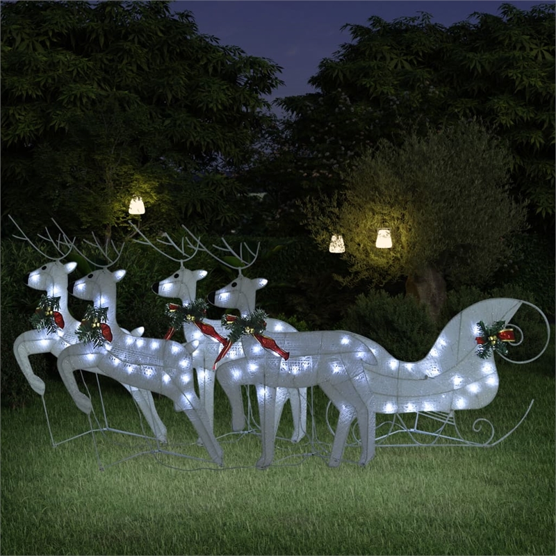 vidaXL Metal Reindeer And Sleigh Christmas Decoration in White (Set of 4)