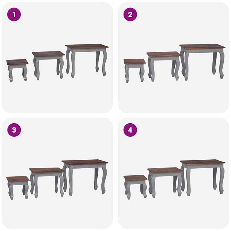 vidaXL Solid Mahogany Wood Large Nesting Table in White