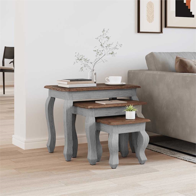 vidaXL Solid Mahogany Wood Large Nesting Table in White