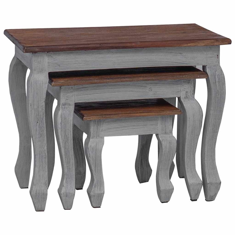 vidaXL Solid Mahogany Wood Large Nesting Table in White