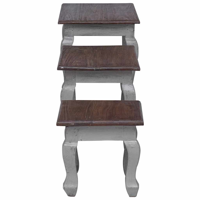 vidaXL Solid Mahogany Wood Large Nesting Table in White