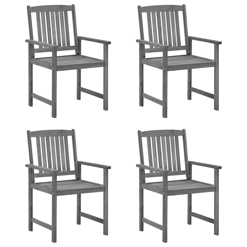 vidaXL Solid Acacia Wood Standard Durable Patio Chair in Gray (Set of 4)
