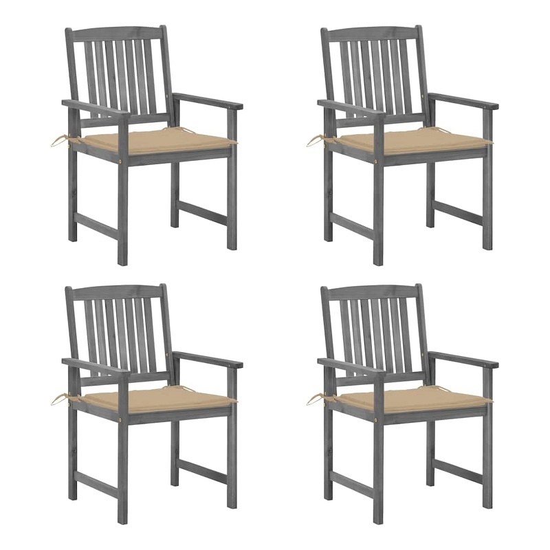 vidaXL Solid Acacia Wood Standard Durable Patio Chair in Gray (Set of 4)