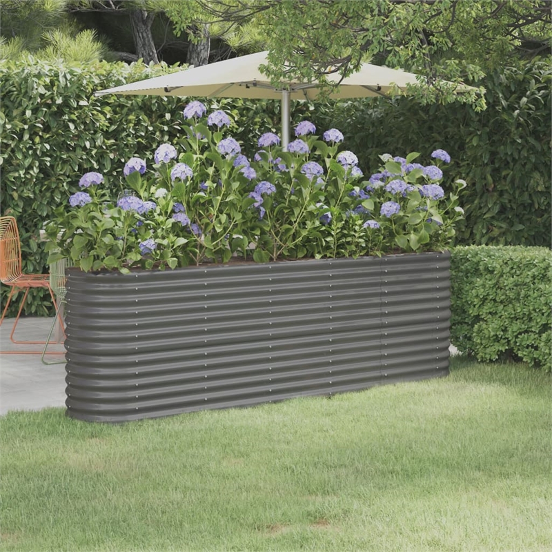 vidaXL Powder-Coated Steel Raised Garden Bed in Gray