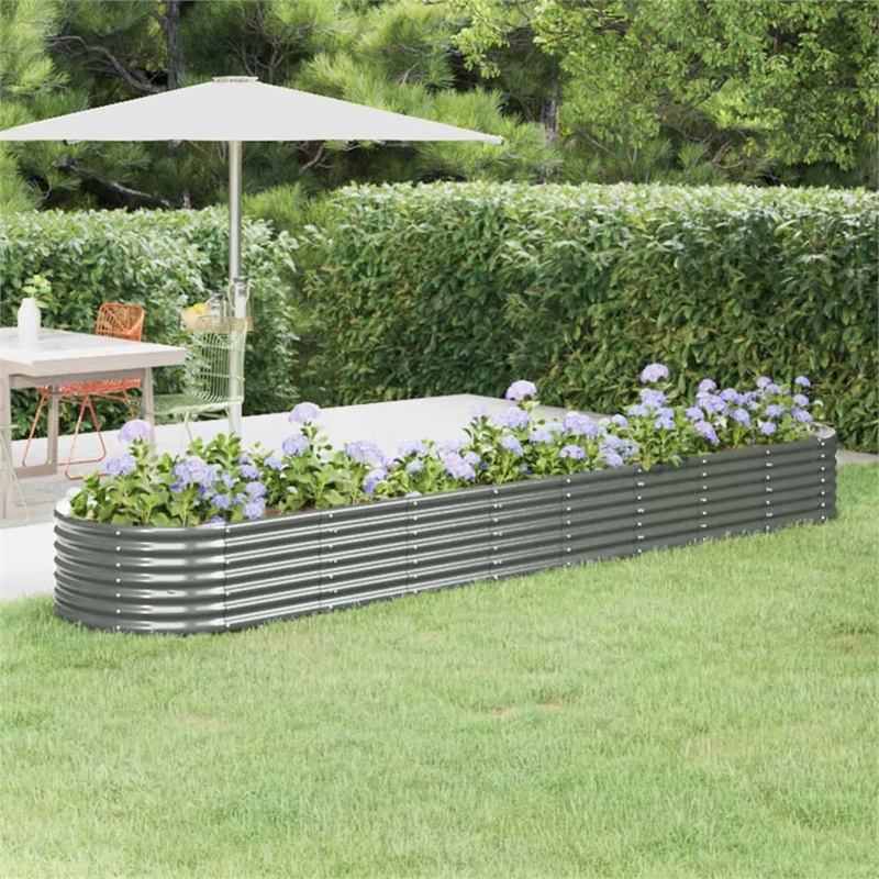vidaXL Large Powder-Coated Steel Raised Garden Bed in Gray