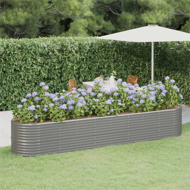 vidaXL Large Powder-Coated Steel Raised Garden Bed in Gray