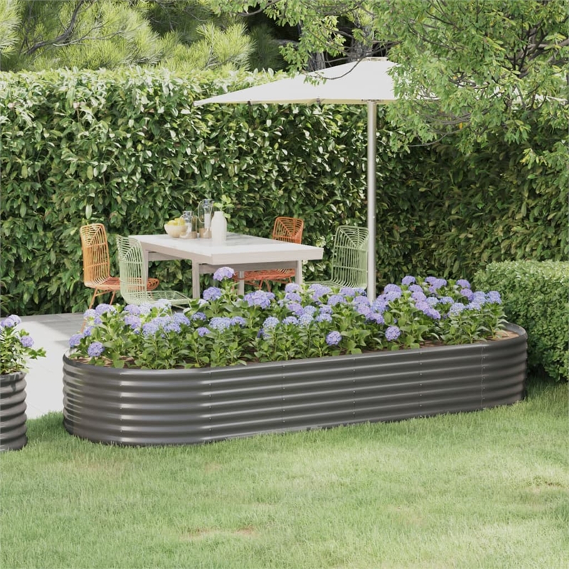 vidaXL Powder-Coated Steel Raised Garden Bed in Gray