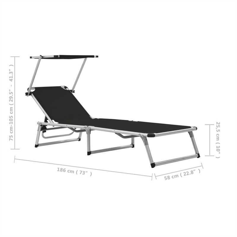 vidaXL Foldable Sun Lounger in Black