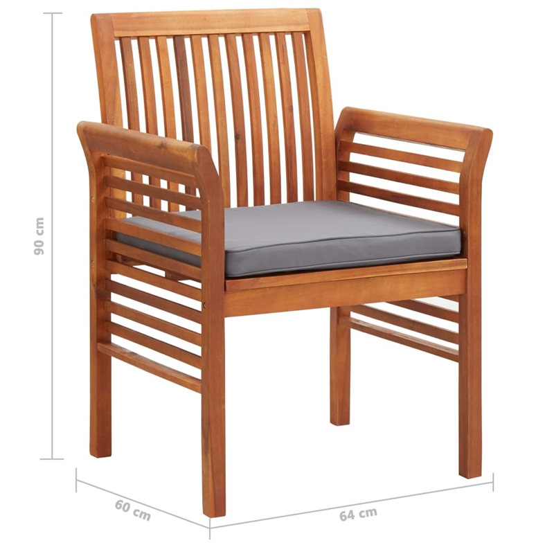 vidaXL Dining Chair in Brown Frame and Dark Grey Cushion (Set of 2)
