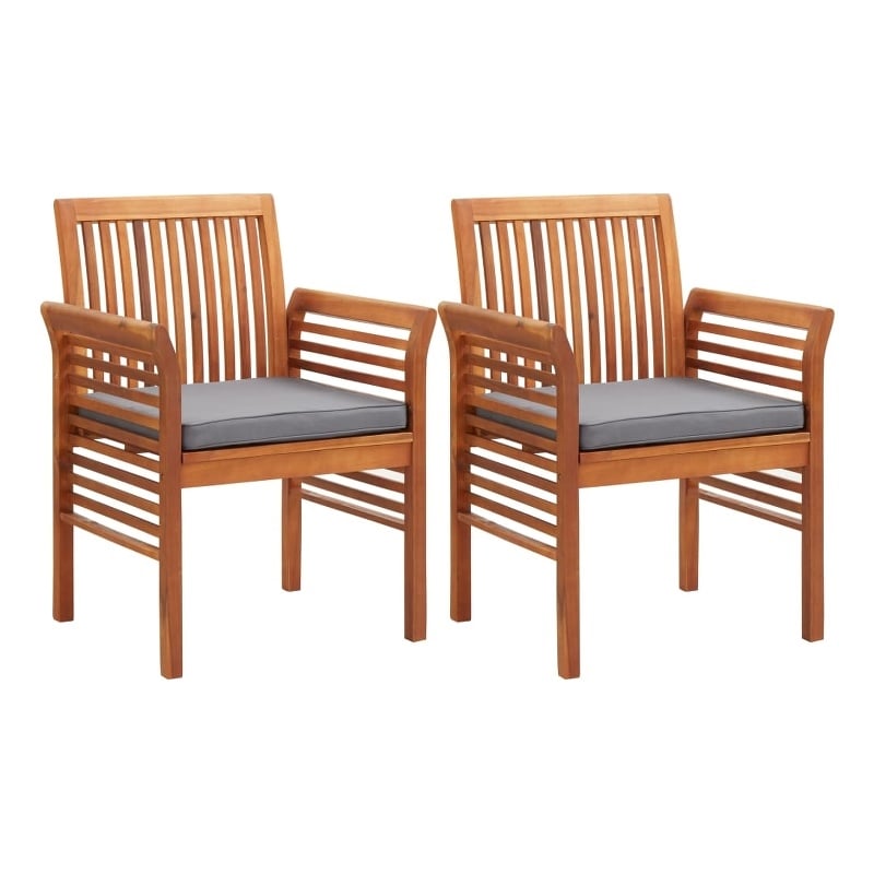 vidaXL Dining Chair in Brown Frame and Dark Grey Cushion (Set of 2)