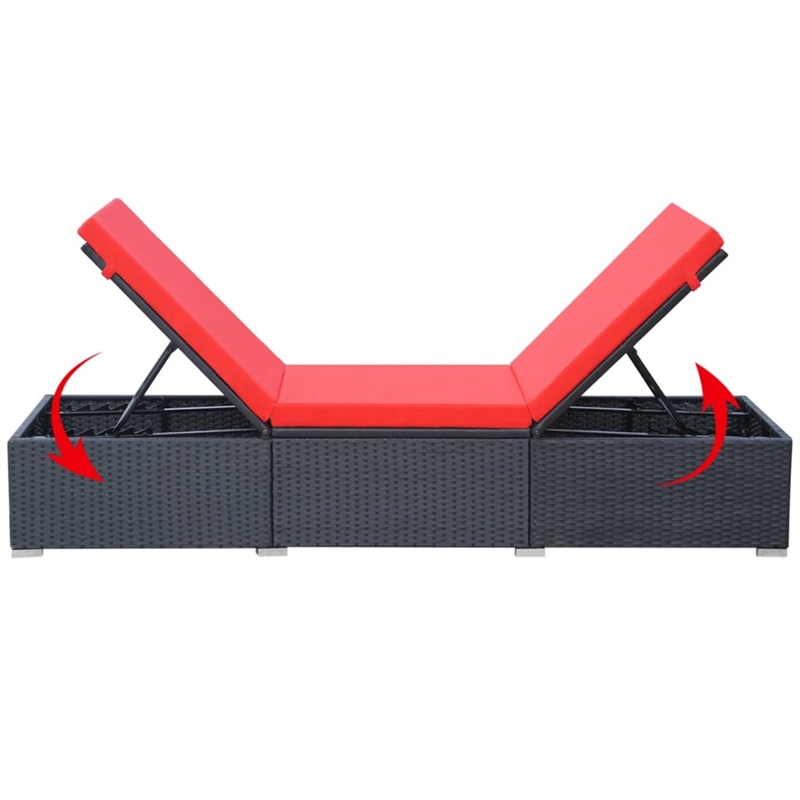 vidaXL Powder-Coated Steel Sun Lounger in Black/Red