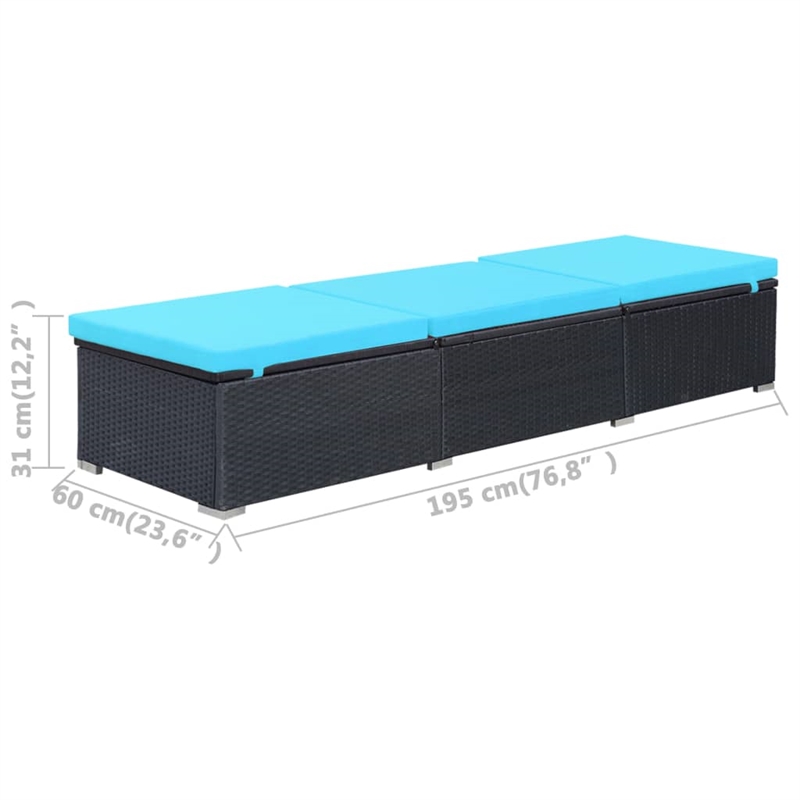 vidaXL Powder-Coated Steel Sun Lounger in Black/Blue