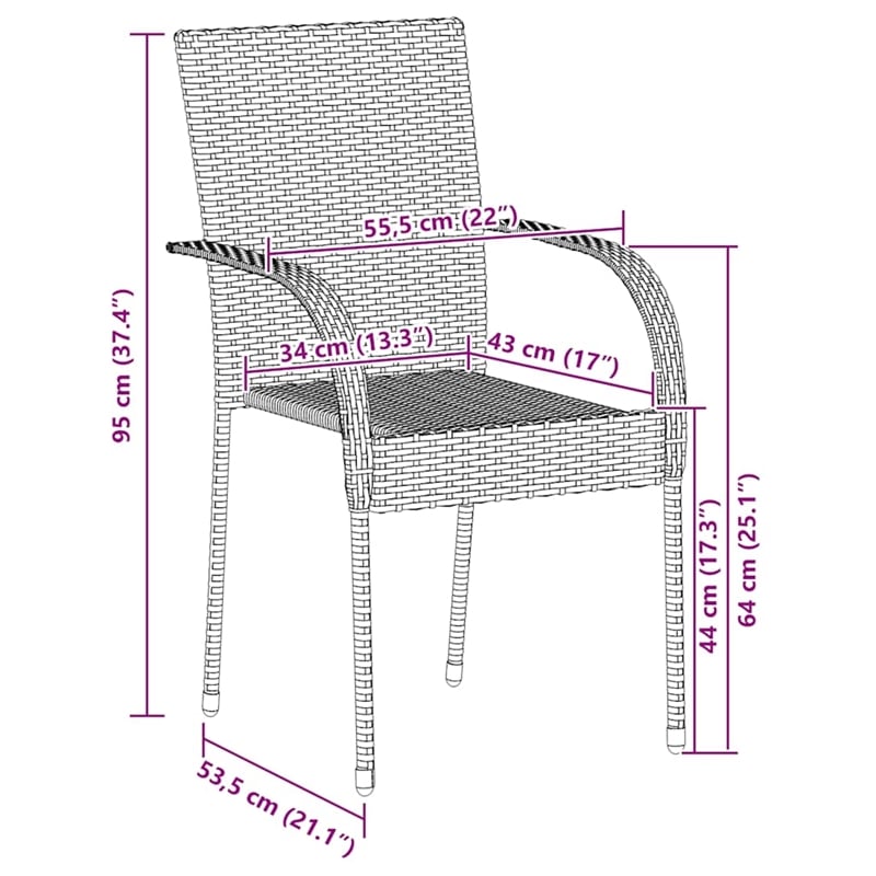 vidaXL Poly Rattan Standard Stackable Dining Chair in Gray (Set of 2)