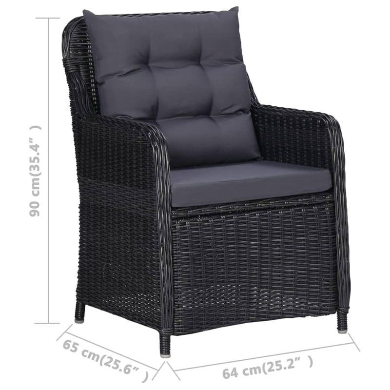 vidaXL Rattan Chair in Black and Dark Gray (Set of 2)