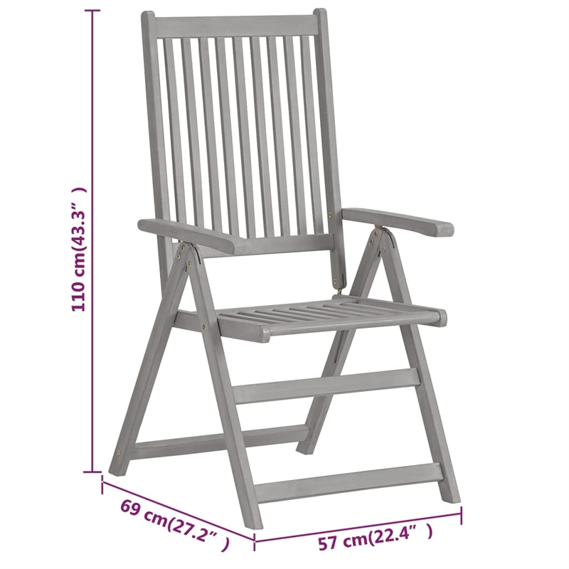 vidaXL Solid Acacia Wood Standard Foldable Garden Chair in Gray (Set of 2)