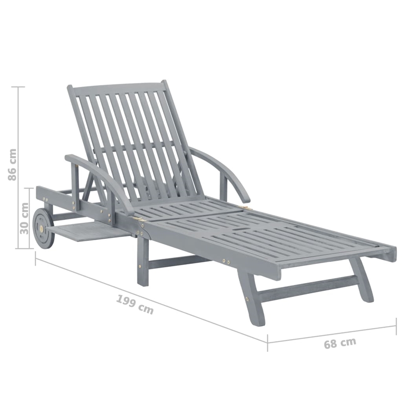 vidaXL Solid Acacia Wood Sun Lounger in Gray
