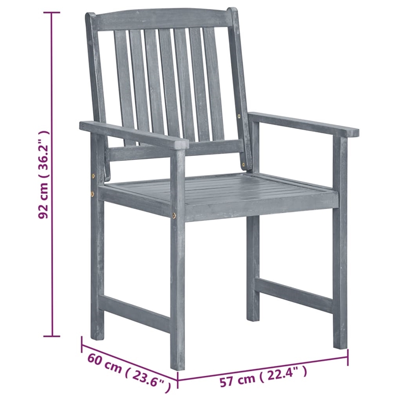 vidaXL Solid Acacia Wood Standard Durable Outdoor Chair in Gray (Set of 2)