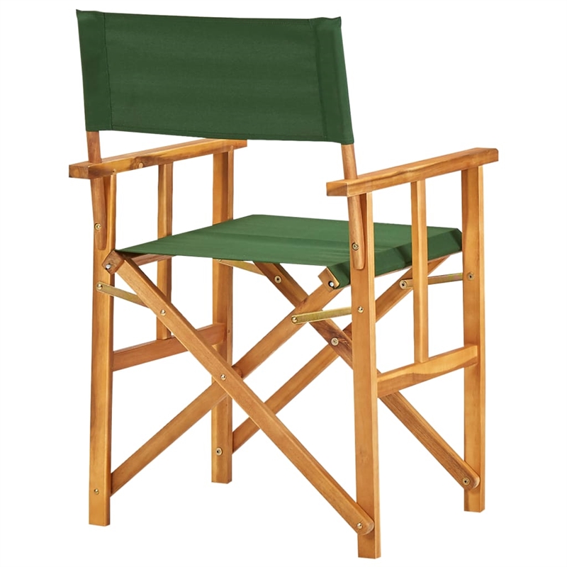 vidaXL Solid Acacia Wood and Polyester Chair in Natural Wood and Green