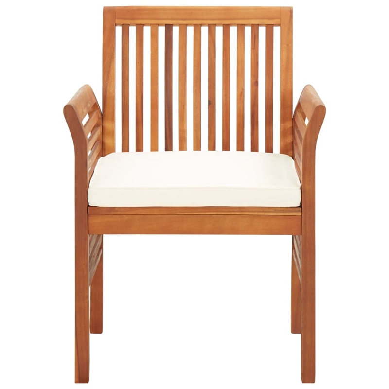 vidaXL Solid Acacia Wood Dining Chair in Brown Frame and Cream Cushion