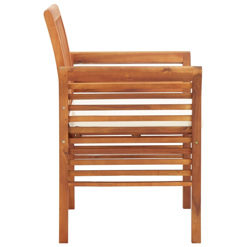 vidaXL Solid Acacia Wood Dining Chair in Brown Frame and Cream Cushion