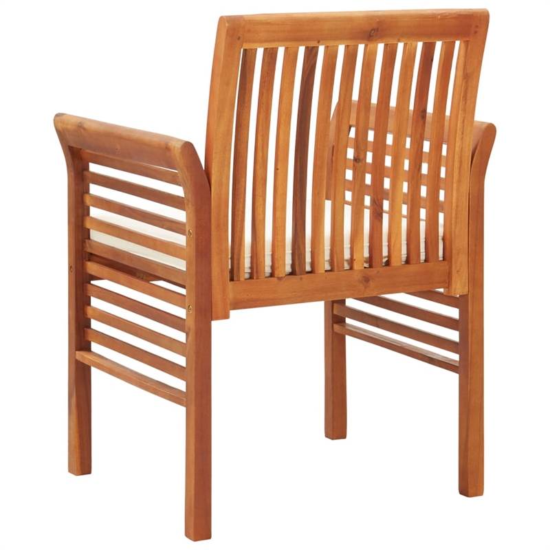 vidaXL Solid Acacia Wood Dining Chair in Brown Frame and Cream Cushion