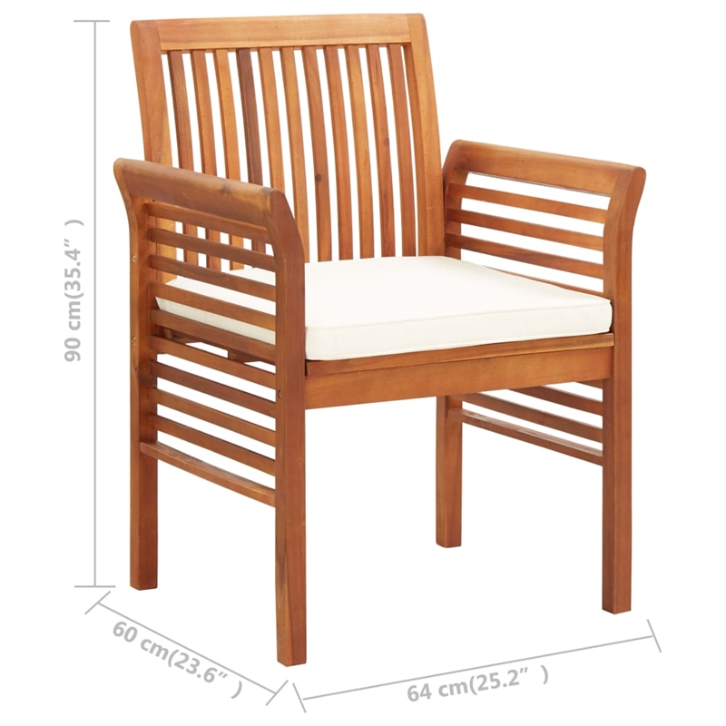 vidaXL Solid Acacia Wood Dining Chair in Brown Frame and Cream Cushion