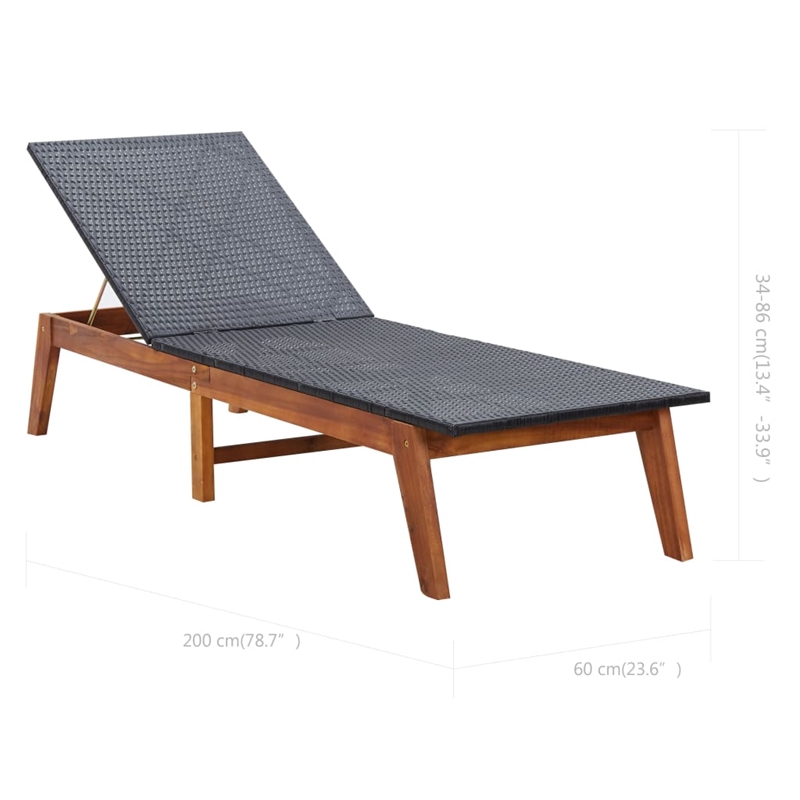 vidaXL Rattan Sun Lounger in Black and Brown