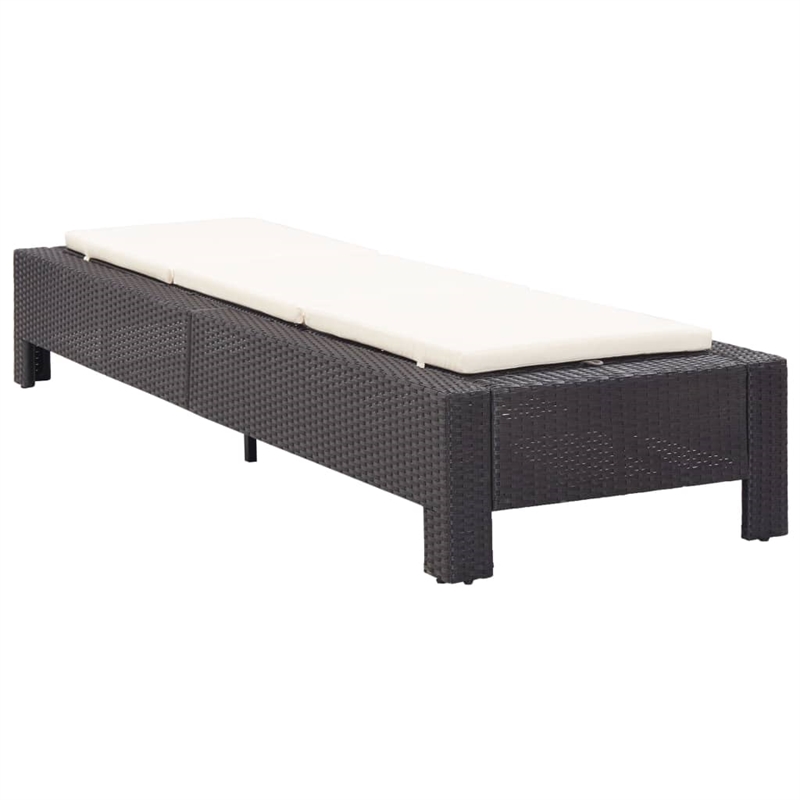 vidaXL Rattan Sun Lounger in Black and Cream White Cushions