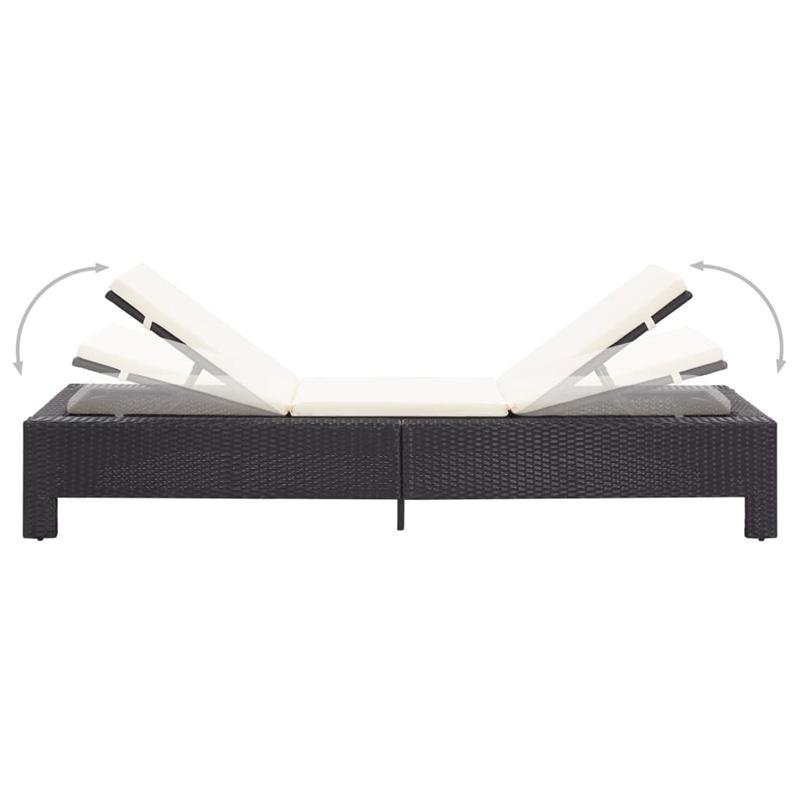 vidaXL Rattan Sun Lounger in Black and Cream White Cushions