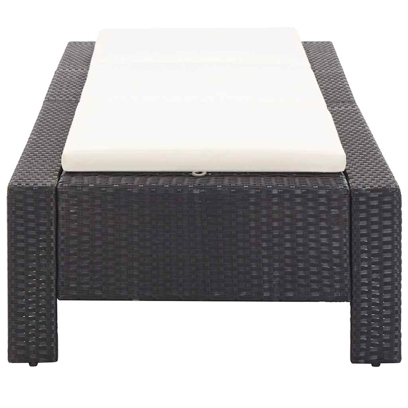 vidaXL Rattan Sun Lounger in Black and Cream White Cushions
