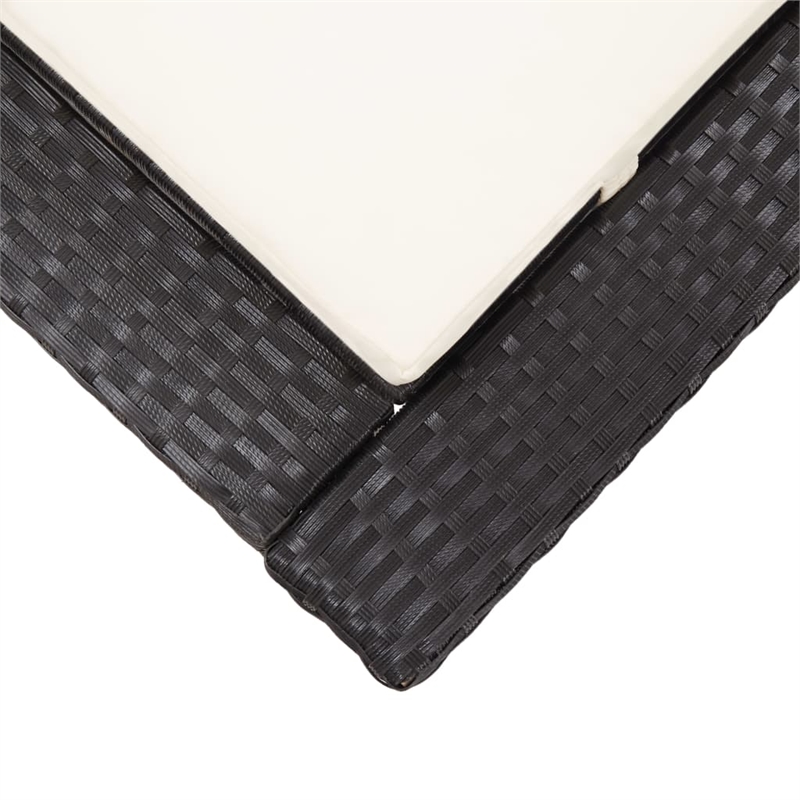 vidaXL Rattan Sun Lounger in Black and Cream White Cushions