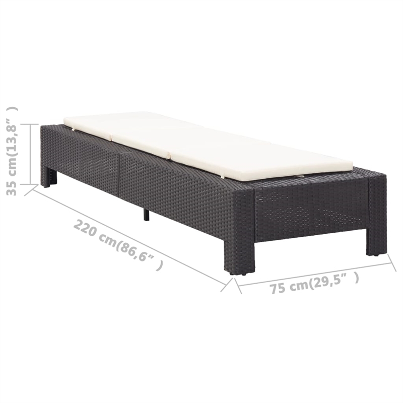 vidaXL Rattan Sun Lounger in Black and Cream White Cushions
